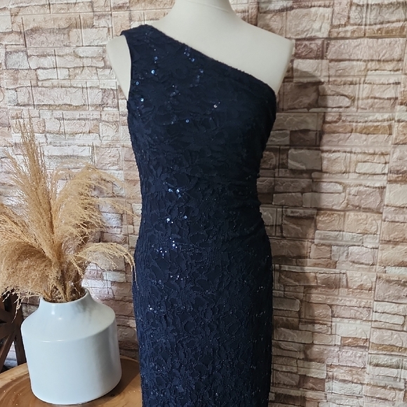 Lauren Ralph Lauren Evening Elegant Navy One-Shoulder Lace Dress Dresses Lauren Ralph Lauren Evening Elegant Navy One-Shoulder Lace Dress Dresses